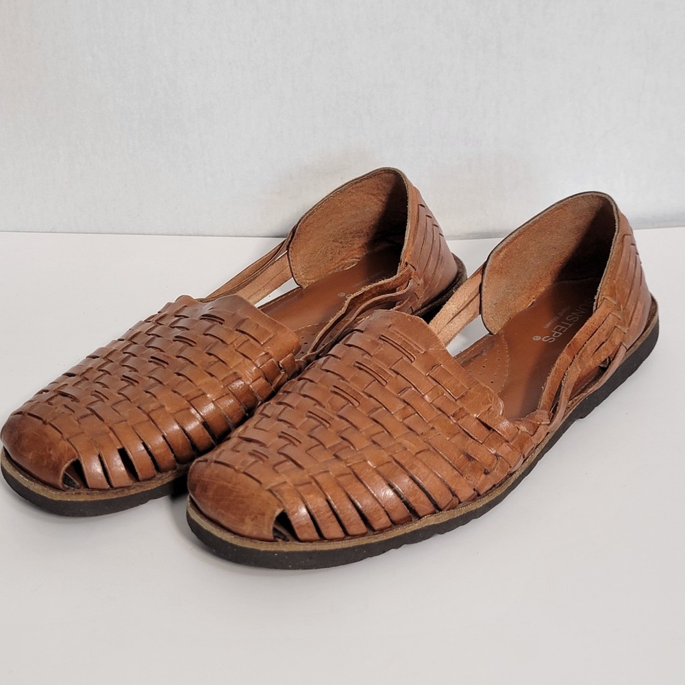 Sunsteps 100% Hand Woven Brown Leather Slip On Huarache Sandal Loafer Shoe 7.5