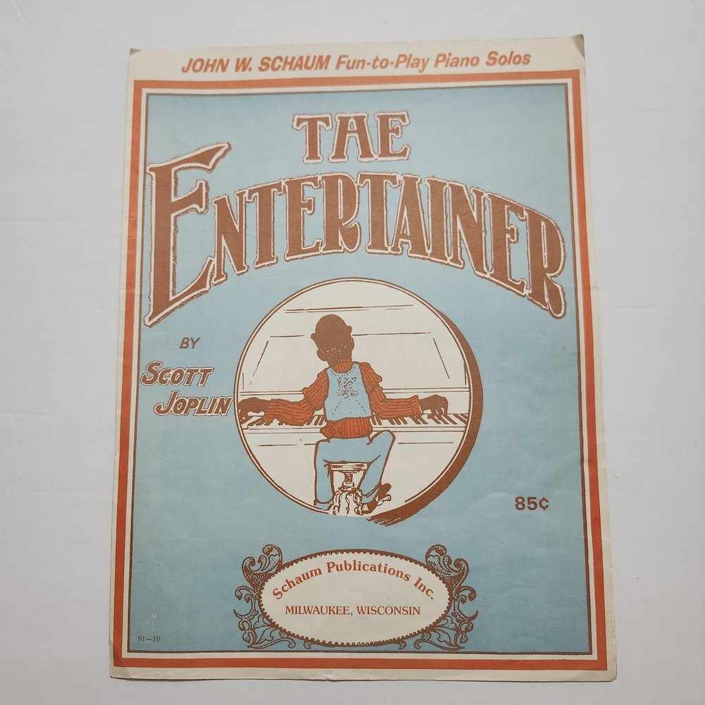 The Entertainer by Scott Joplin Piano Solo Black Americana Sheet Music 1974
