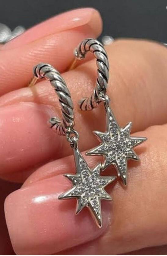 Silver David Yurman Cable Collectibles North Star Drop Earrings & Diamonds