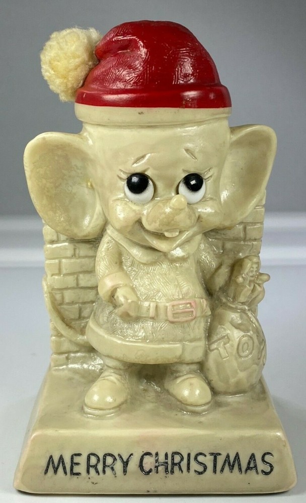 VINTAGE RUSS & WALLACE BERRIE 1969 MERRY CHRISTMAS MOUSE FIGURINE W SANTA HAT