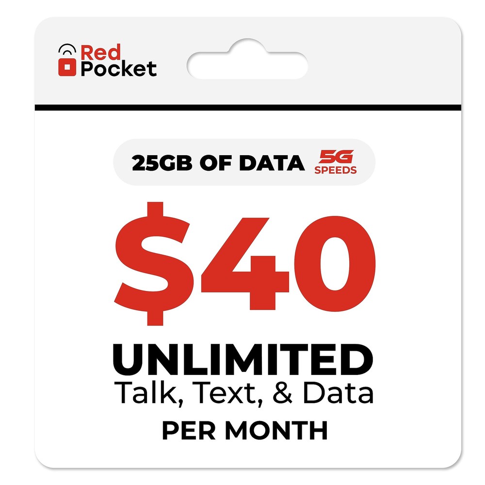 RedPocket Mobile $40/Month Plan, Free SIM Card for Verizon Wireless-, Unlimit...