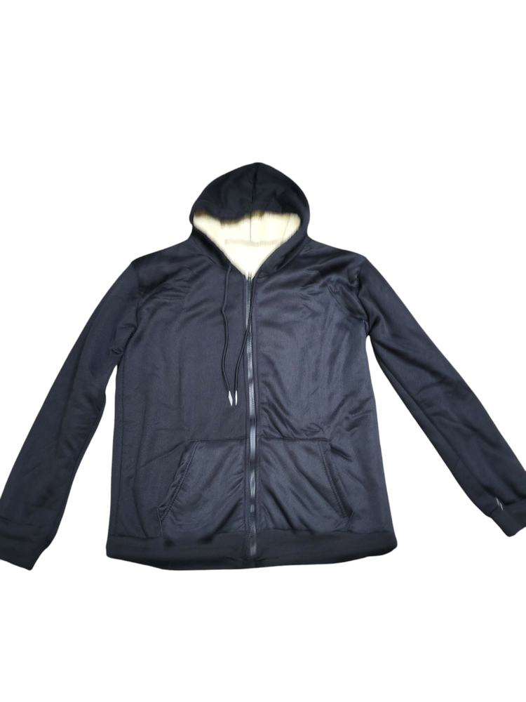 Jackets for Women - Men Thermal Lined Zip Up Hooded Jacket Black Size Medium