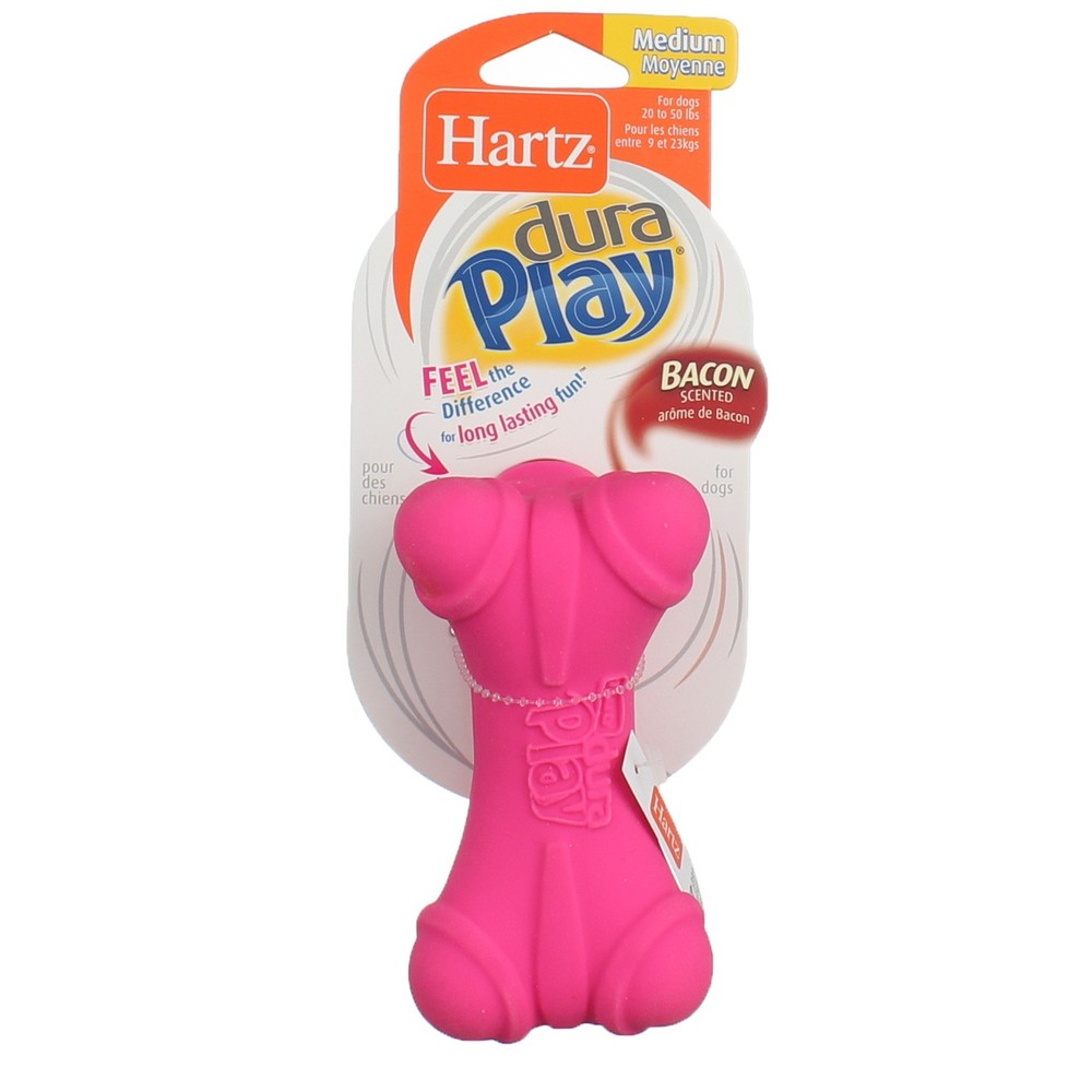 2 Pack Hartz DuraPlay Dog Toy Bone, Medium, Assorted Colors, Bacon Scented