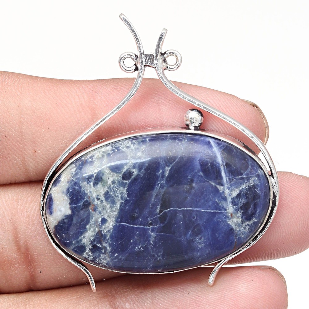 Handmade Sodalite Silver Pendant with Natural Gemstone Sterling Plated Jewelry