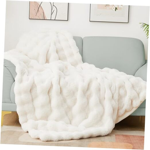 Luxury Faux Fur Throw Blanket Fuzzy for Couch Soft Thick Blanket for Bed Sofa