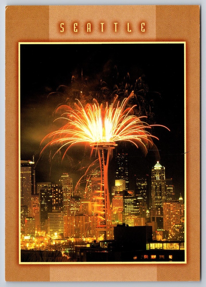 Space Needle NYE Fireworks Washington Postcard Holiday Celebration-image