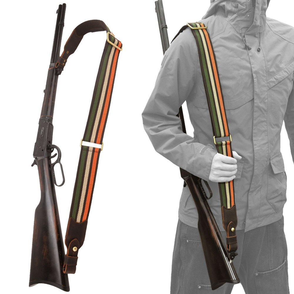 Classic Cotton Rifle Gun Carry Sling & Strap Shotgun Leather Shoulder Belt