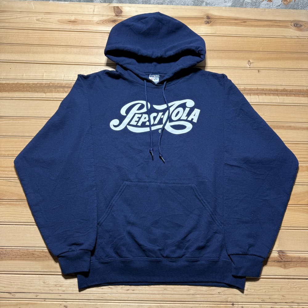 Vintage Y2K Pepsi Cola Script Logo Graphic Fleece Pullover Promo Hoodie - Medium