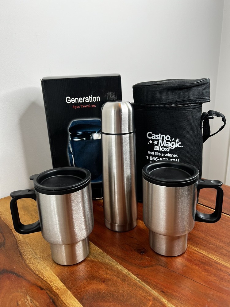 Stainless Steel 4pc Travel mug Set Hot or Cold Gift Set by Generation Carry case