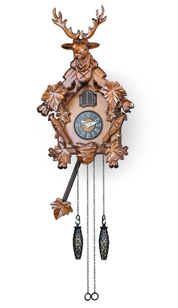 Vintage Cuckoo Clock with Quartz Movement, Night Mode & Carved Deer Design