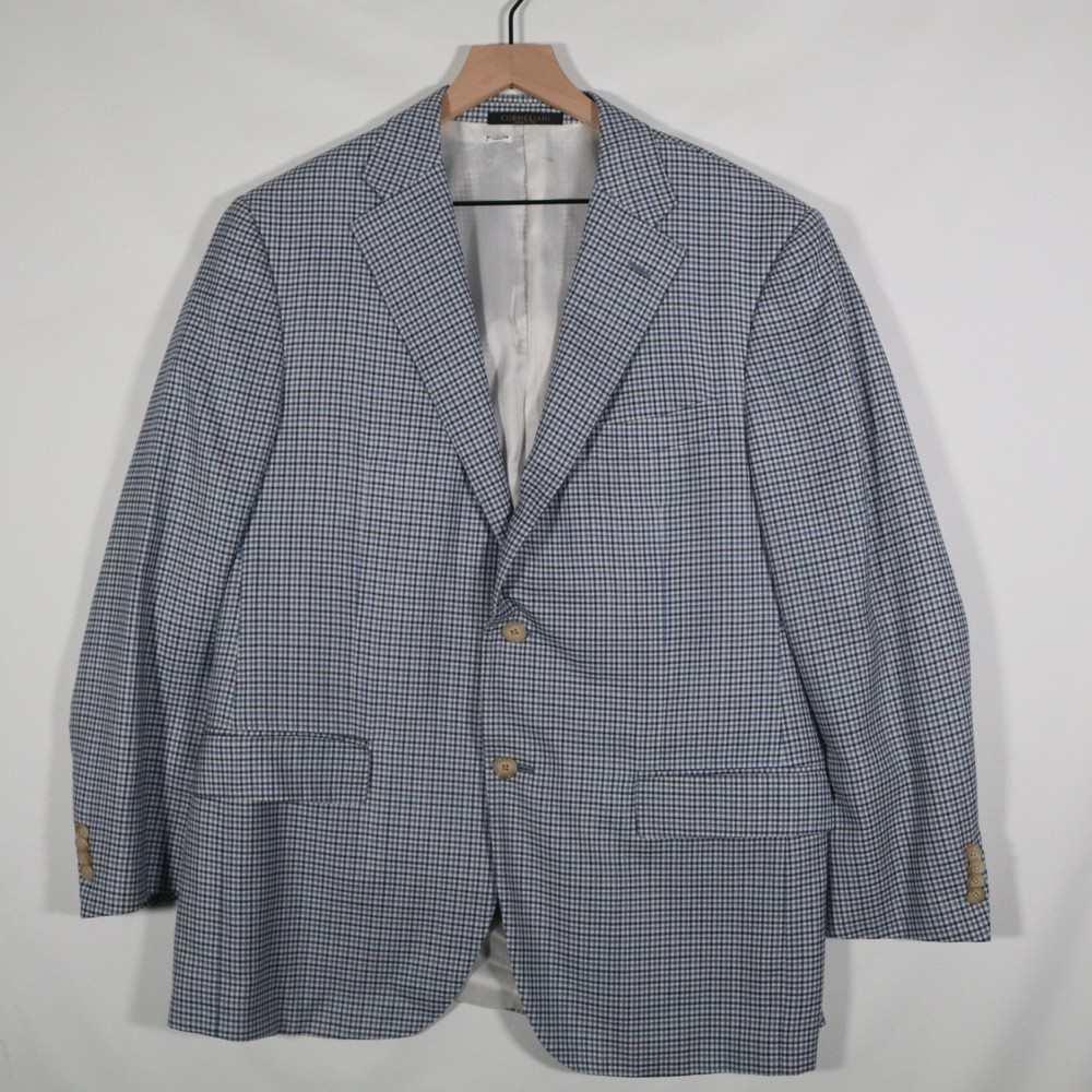 Corneliani Saks Fifth 42R US 52R EU Blue Plaid Sport Coat Blazer Wool Silk Italy