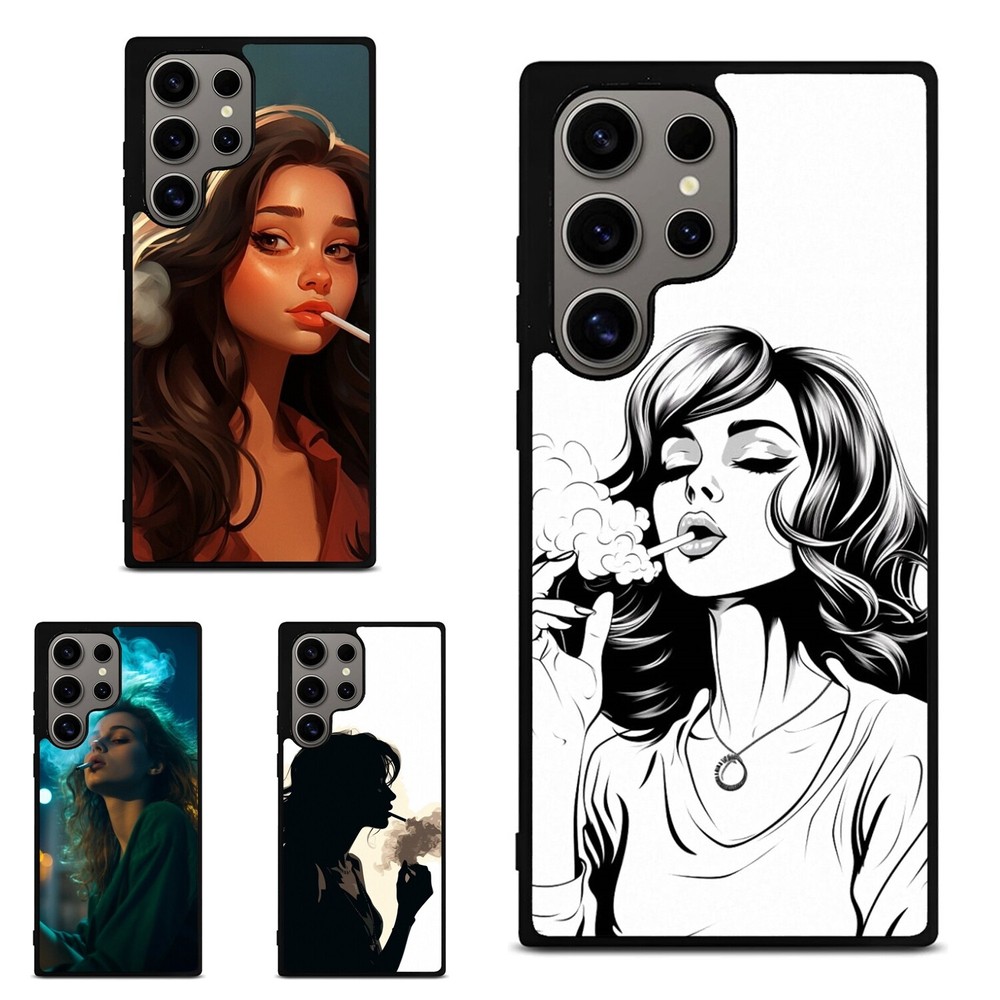 Plastic TPU Case For Samsung S25 S24 S23 FE Ultra a15 a16 girl Cigarette Smoking