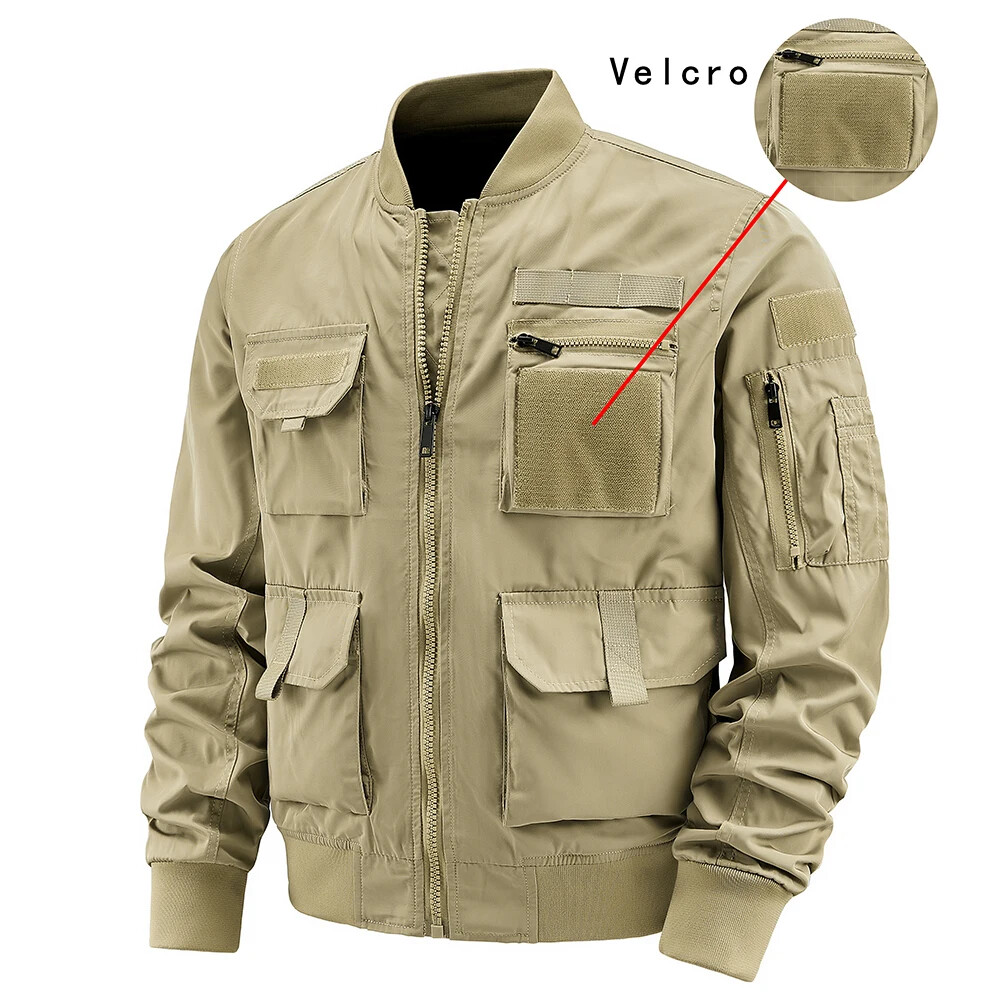 New Men's Jacket Solid Color Multi-Pocket Zipper Jacket Fashion Simple Casual