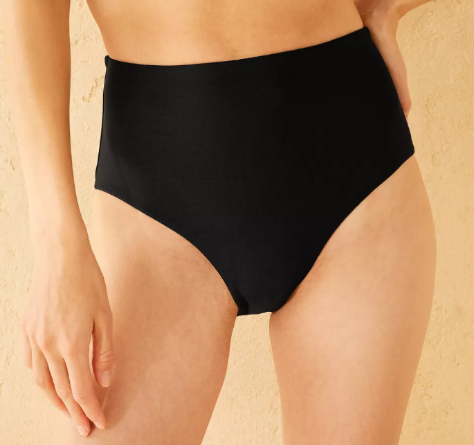 Women's Metallic High Waist Full Coverage Bikini Bottom - Shade & Shore Black M