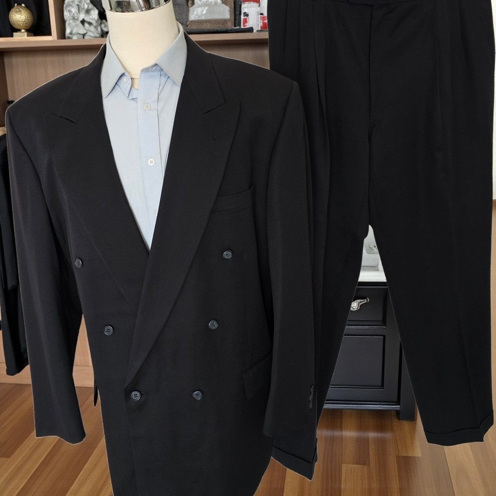 Vtg Pierre Balmain Double Breasted Suit 50L 40x32 Very Dark Navy