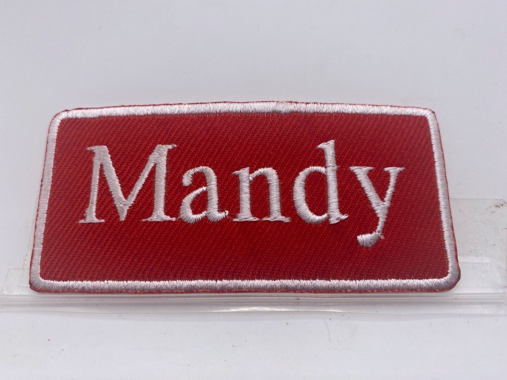 MANDY  NEW EMBROIDERED  SEW / IRON ON NAME PATCH ASSORTED COLORS