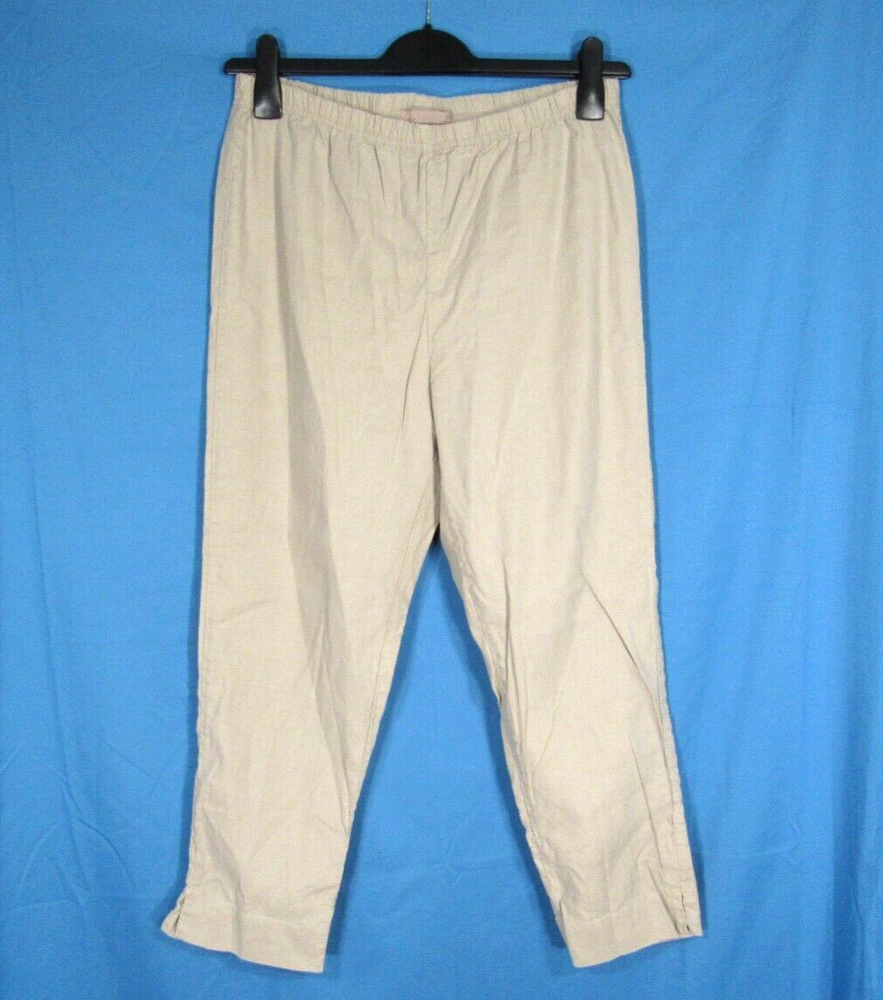 CUT LOOSE Women's KHAKI Stretch Linen Blend PULL-ON Tapered CROPPED PANTS Sz M