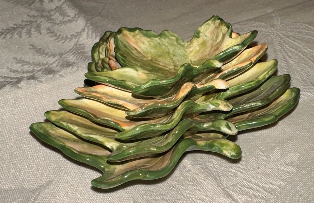 Set of 5 Stacking Nesting Leaf Green Maple Leaves Ceramic Candy Trinket Dish