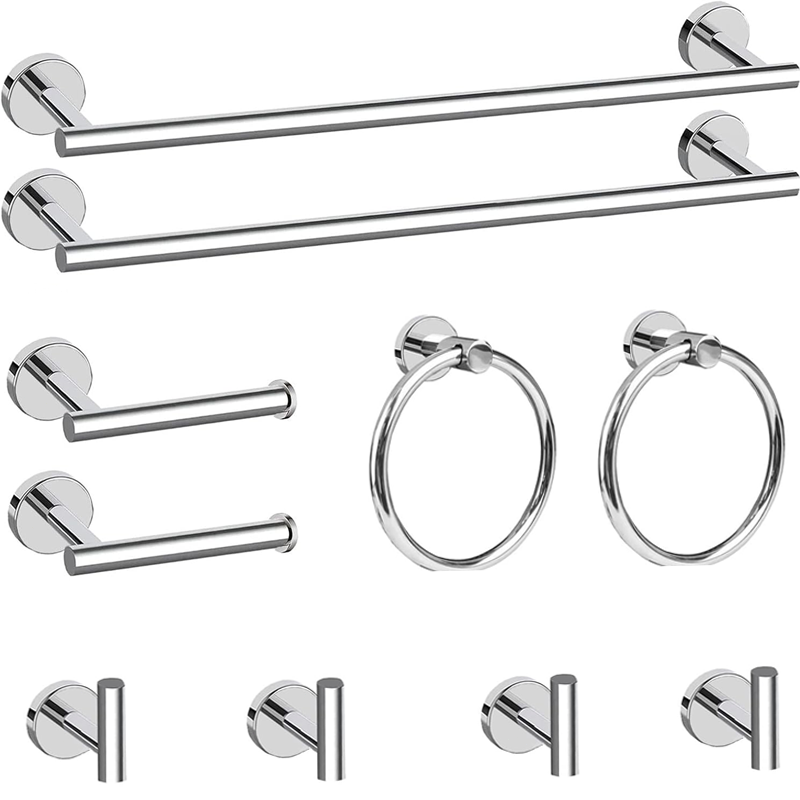 10-Pieces Light Silver Bathroom Hardware Accessories Set 16Inch Towel Bar Towe