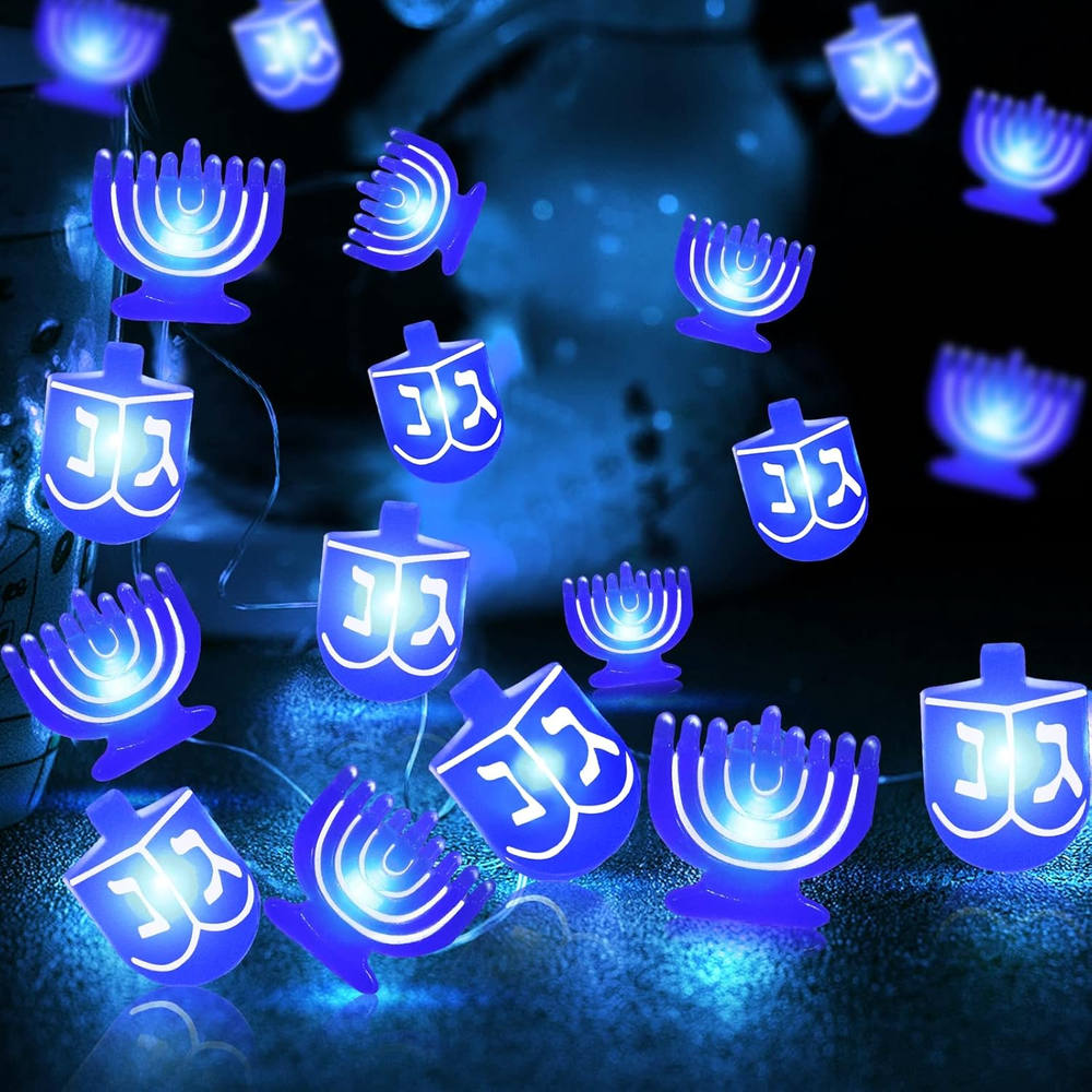 Timer 10 Ft 20 LED Hanukkah Decorations Menorah Dreidel String Lights Blue Fairy