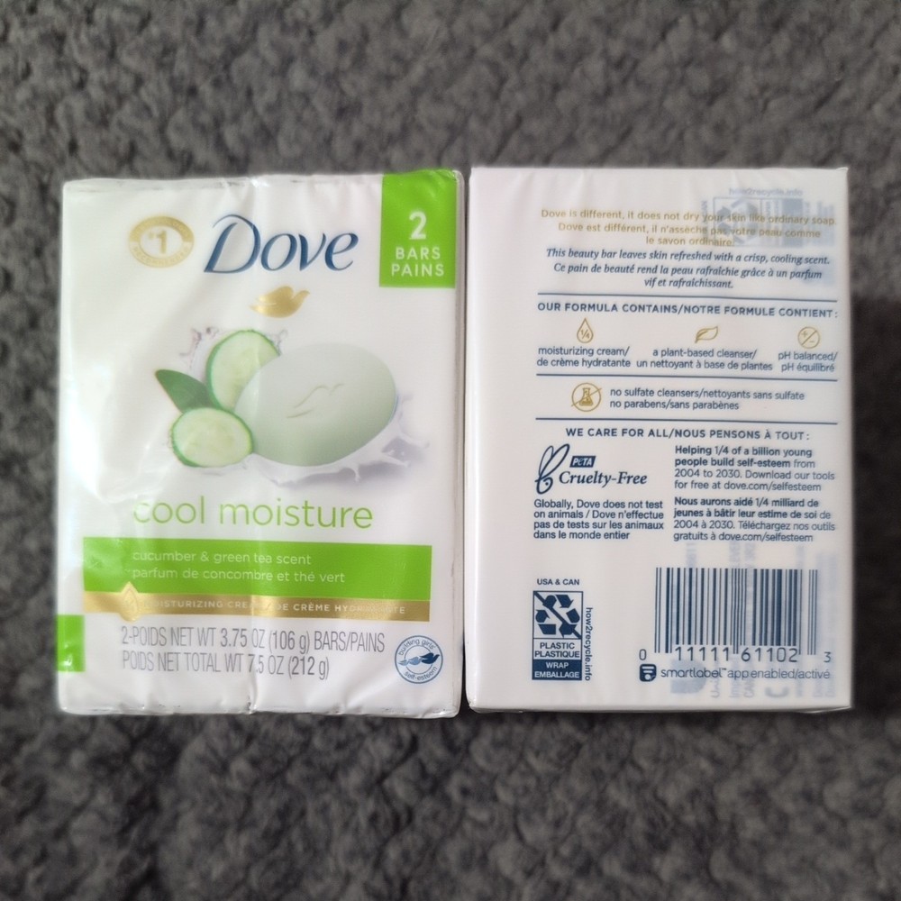 Dove Hydrating Soap Bar Cool Moisture Cucumber and Green Tea BUNDLE 4 BARS TOTAL