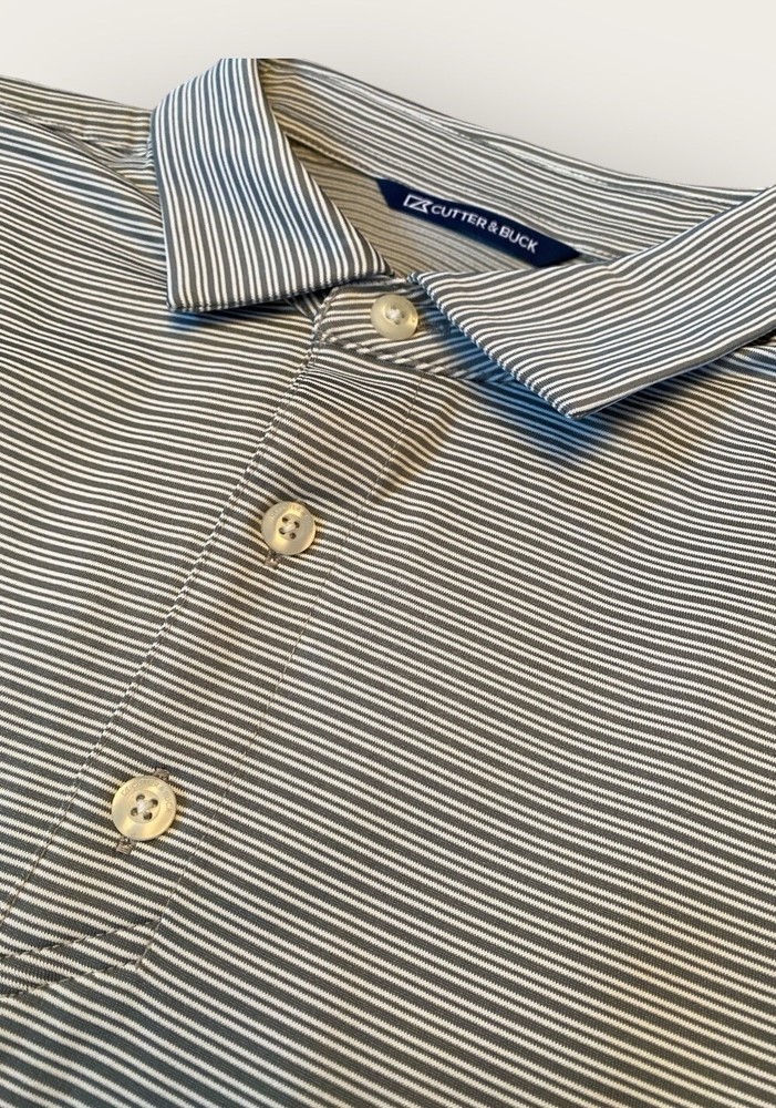 Cutter & Buck Shirt Men’s Large Gray Stripe Performance Golf Polo Collared NEW