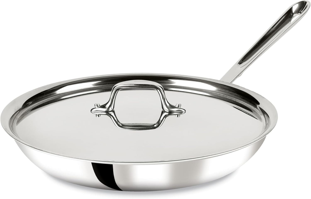 D3 12-Inch Stainless Steel Frying Pan with Lid, Induction Compatible