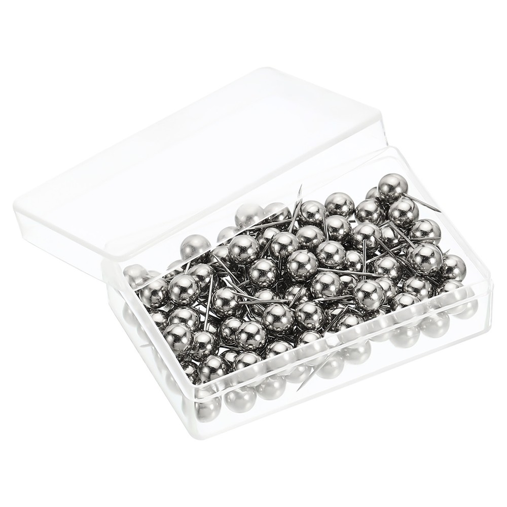 100 Pack Push Pins, Round Head Thumb Tacks Marking Decor Pins Silver Tone