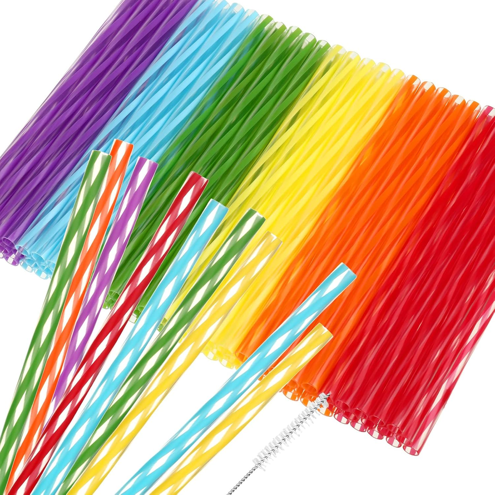 96 PCS Plastic Reusable Straws 6 Inches Short Assorted Color Plastic Straws Fit
