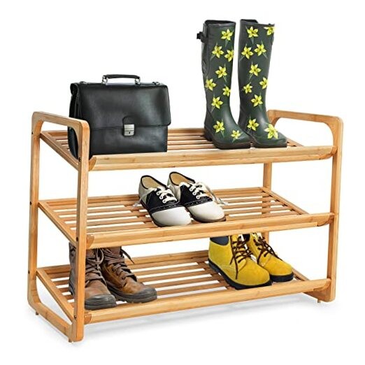 34-Inch Bamboo Shoe Rack Bench with 3 Tiers – Space-Saving Storage & Seating
