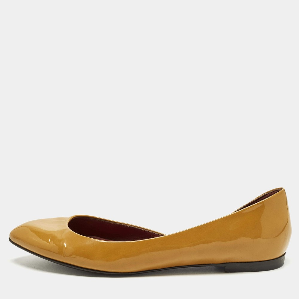 Bottega Veneta Size 38 Brown Patent Leather Ballet Flats