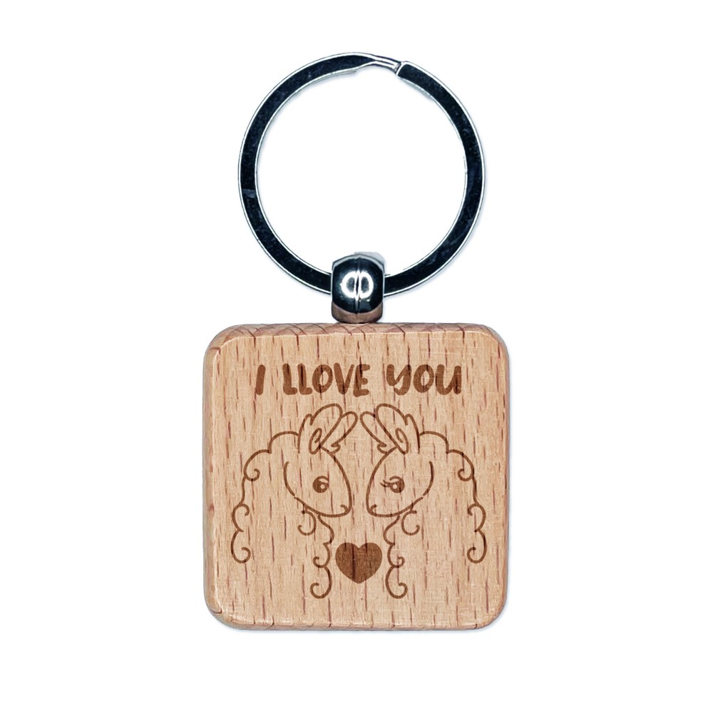 Llama Couple Love Engraved Wood Keychain for Valentine's Day