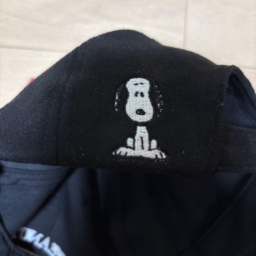 Snoopy Black Suede Cap with Embroidered Logo Adjustable Peanuts Style