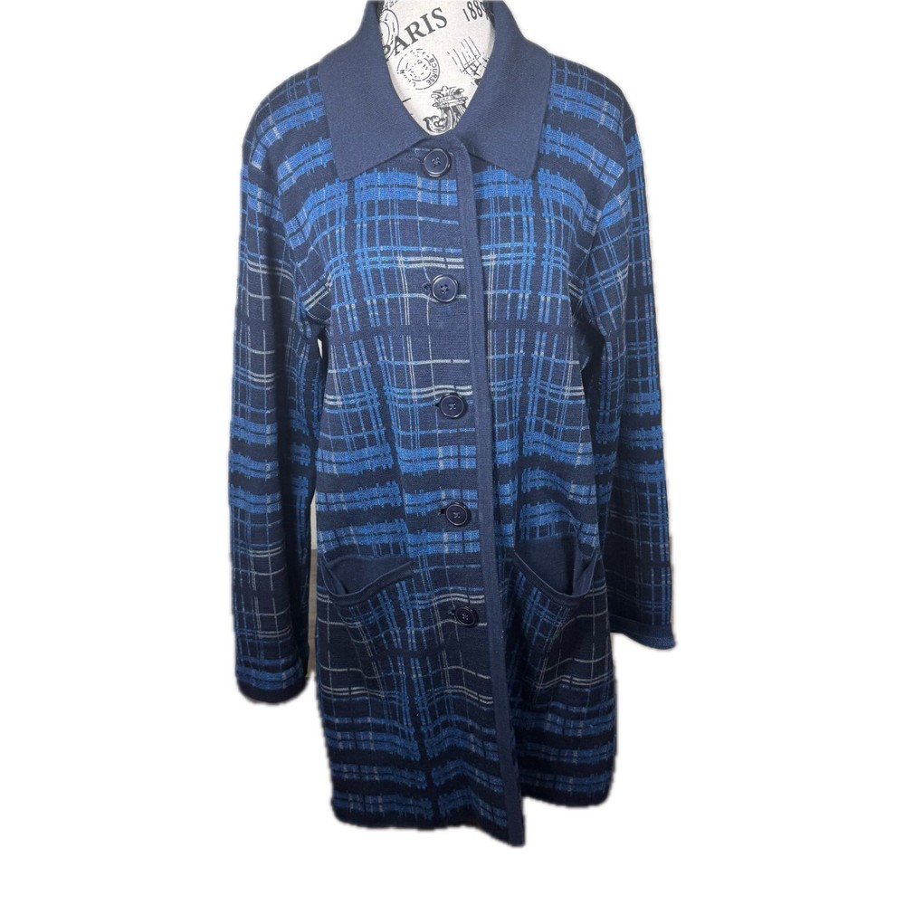 Pendleton Sketchbook Long Line Cardigan 100% Merino Wool Plaid Sweater Sz L