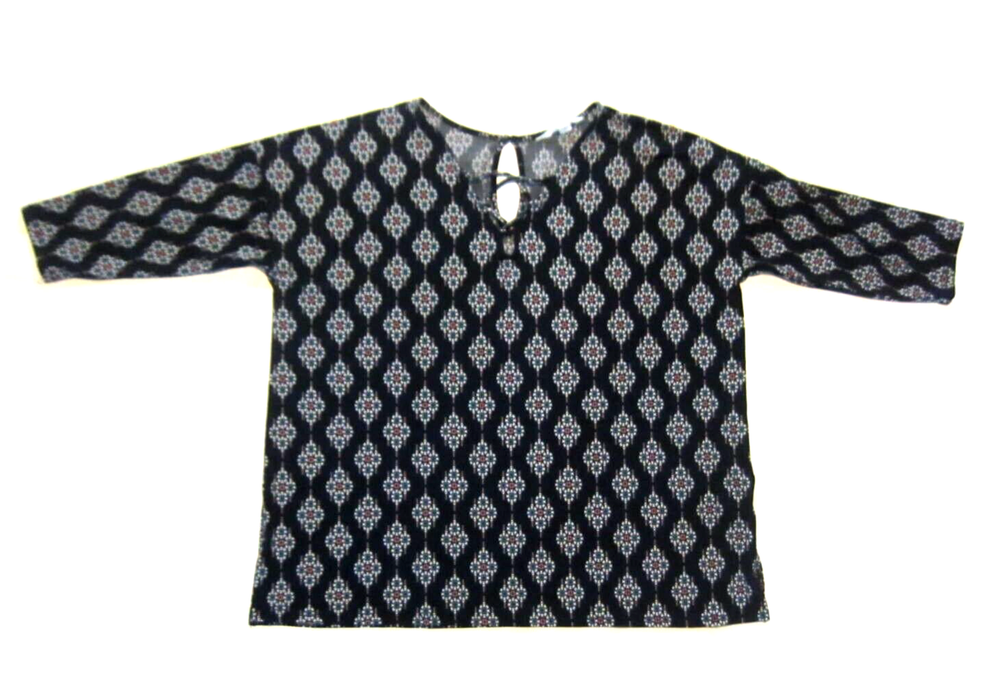 Magnolia Grace Womens Plus Size 1X Black Geometric Print 3/4 Sleeve Blouse Top