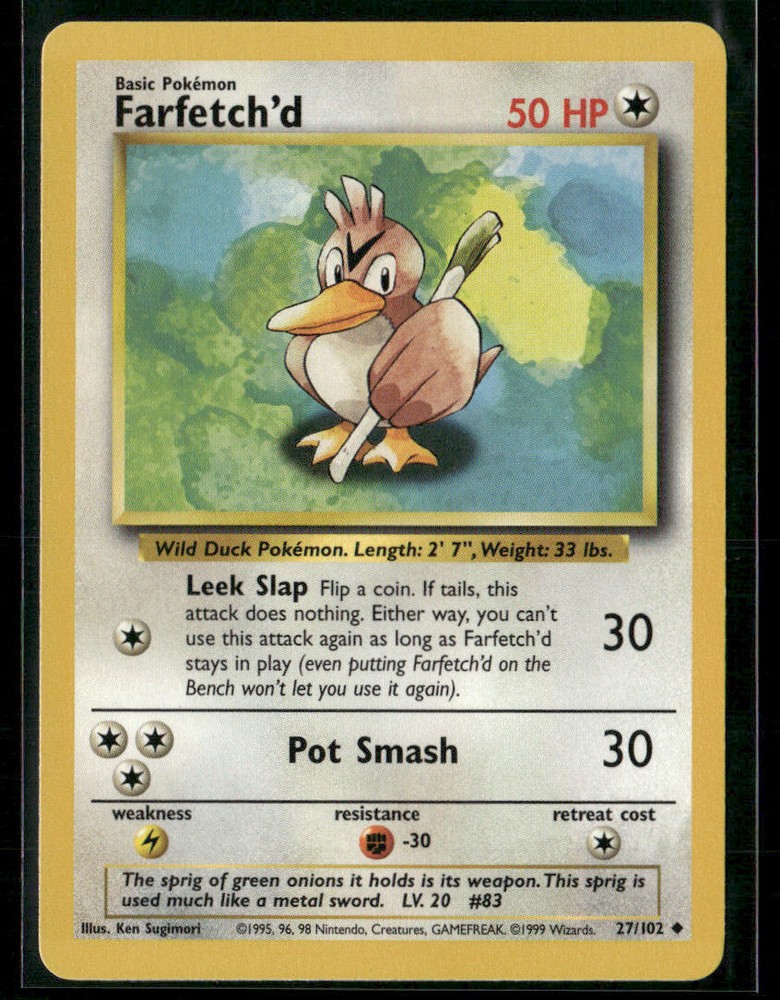 1999 Pokemon Farfetchd 27/102 Holo Rare Card