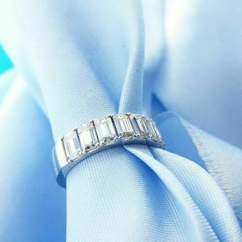 3Ct Emerald Cut Simulated Diamond Half Eternity Band in 14K White Gold