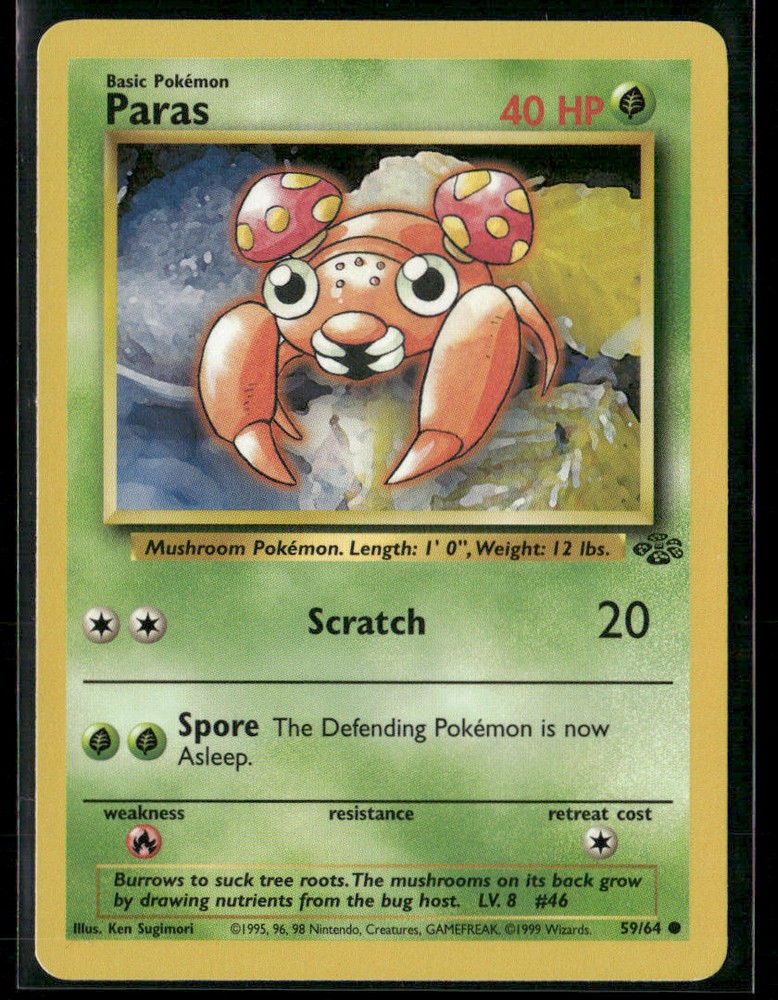 1999 Pokemon Paras Card 59/64 Jungle Set Rare Vintage
