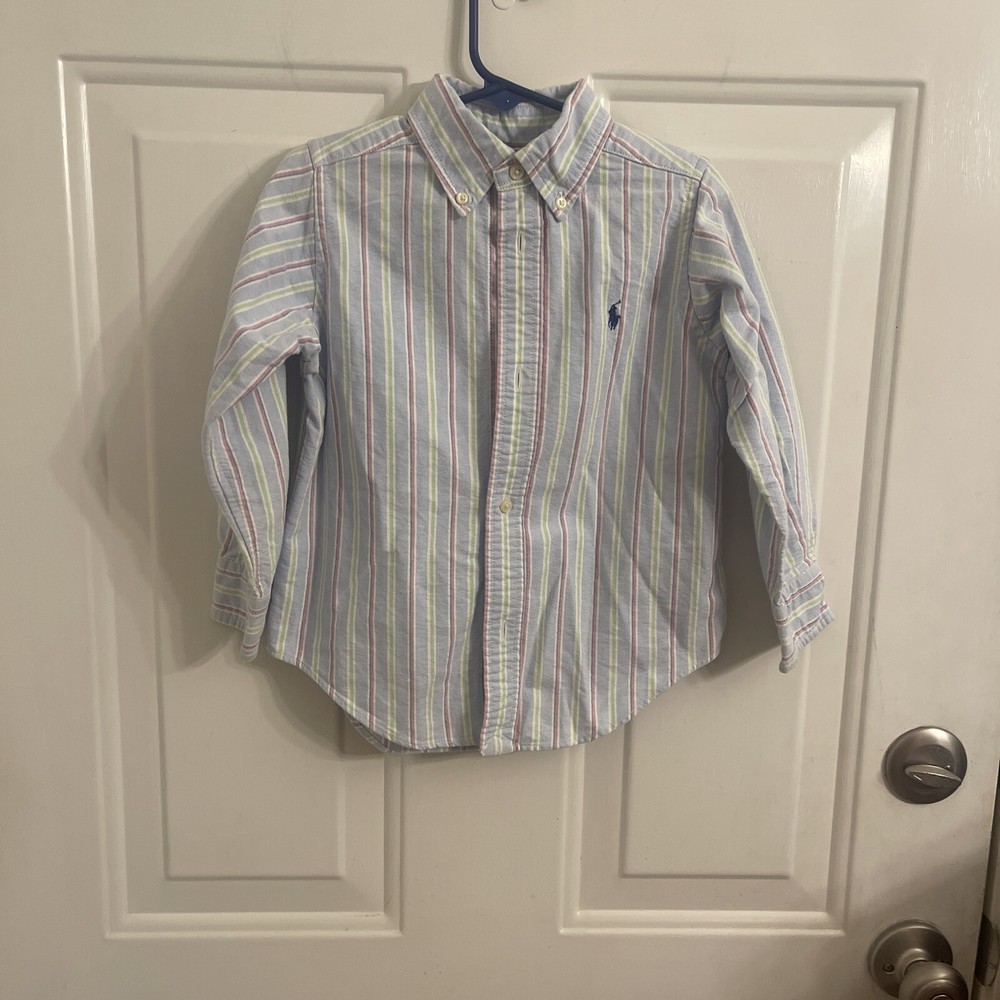Polo Ralph Lauren Toddler Dress Shirt Size 3T Blue With Stripes Long  Sleeve