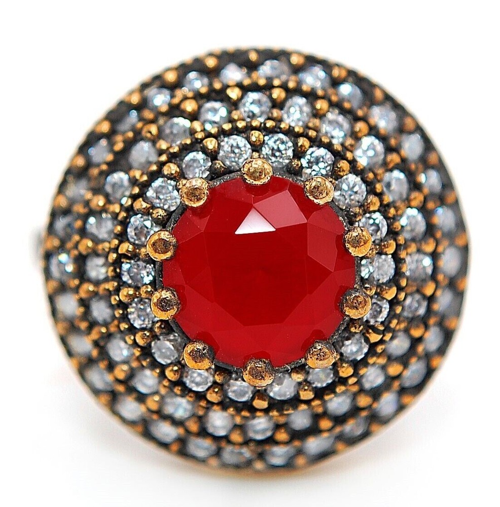 4CT Treated Ruby Ottoman Empire Sterling Silver Ring Size 9 H1-1