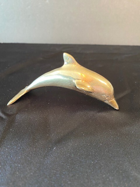Vintage Brass Dolphin Figurine Figure Statue Paperweight Beach Ocean Desk Decor