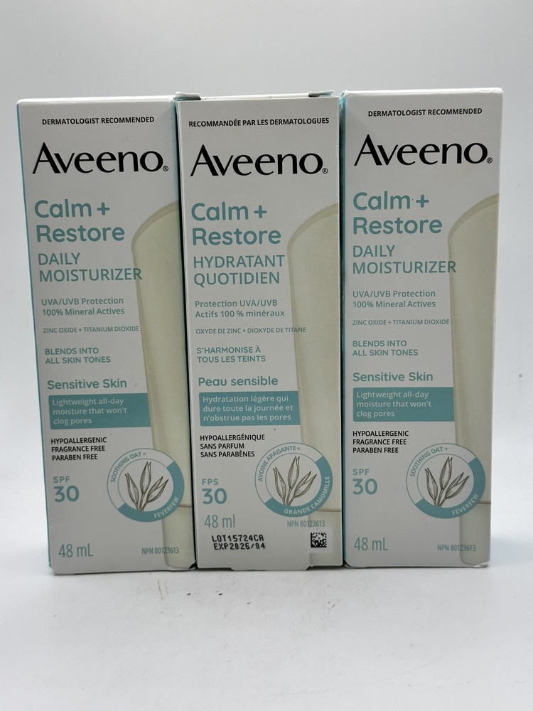 NEW! 3X! Aveeno Calm + Restore Daily Moisturiser SPF 30 1.7 fl.oz Exp 02/2026