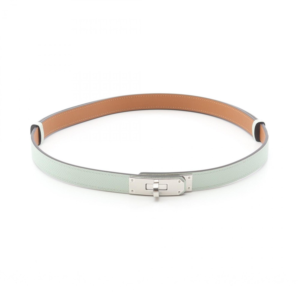 HERMES Kelly Green Leather Belt with Silver Hardware for Women