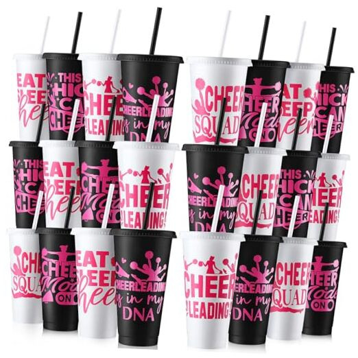 Cheerleader Gifts Bulk for Team 24 oz Tumblers with Straws and Lids White