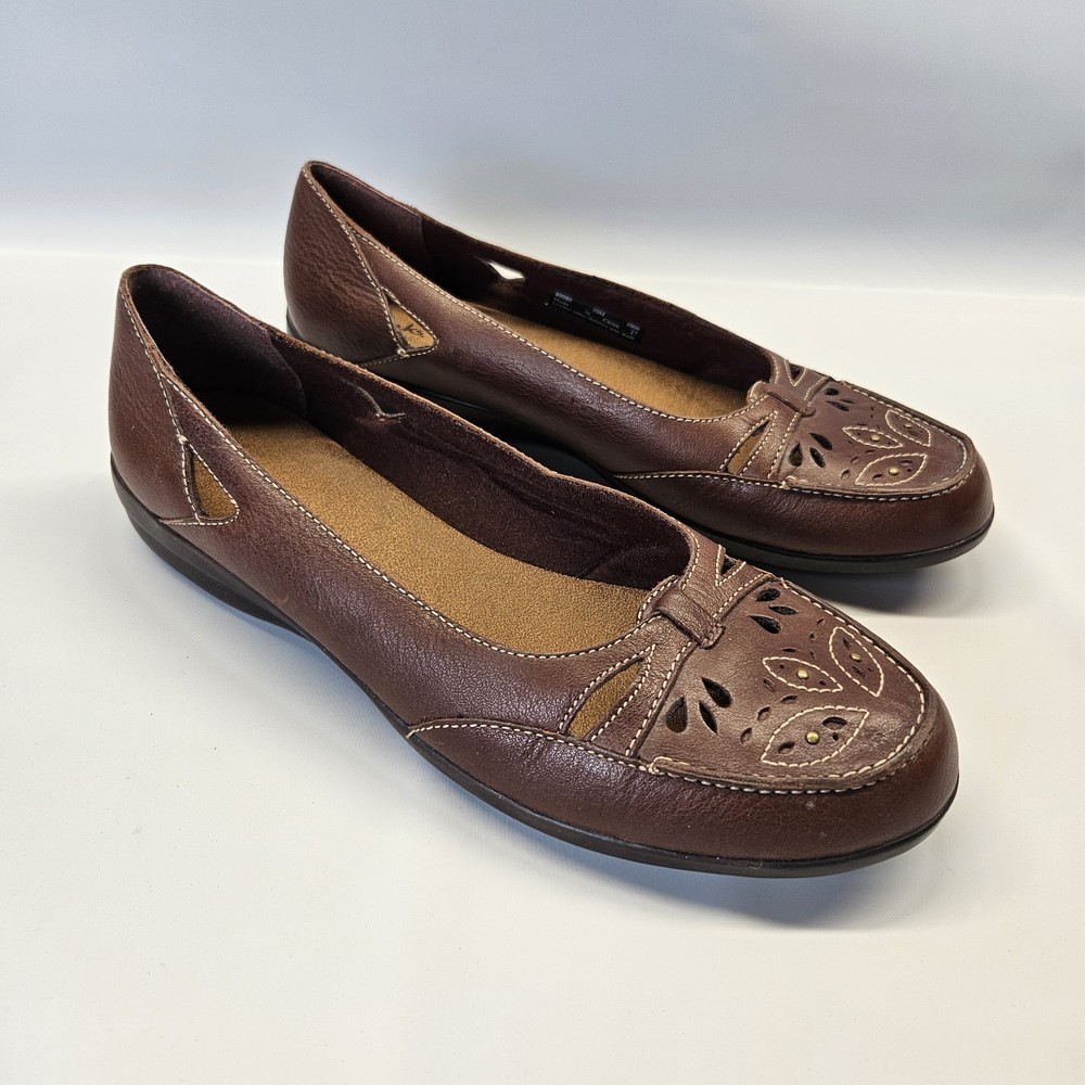 Clarks Bendables Loafers Brown Leather Womens 10 Cut Out Casual Comfort Slip On