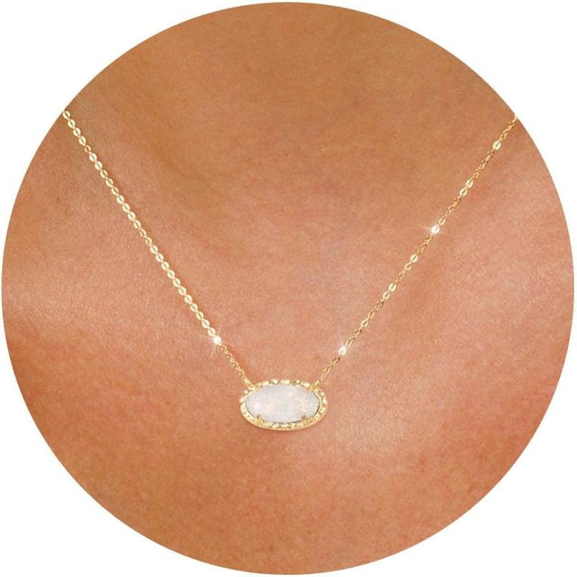 Gold Necklace for Women 14K Gold Plated Non Tarnish Dainty Gemstone Crystal Oval