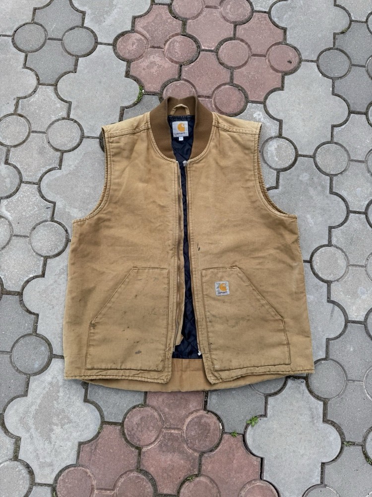 Vintage Distressed Carhartt Work Vest Duck Brown made in USA size L