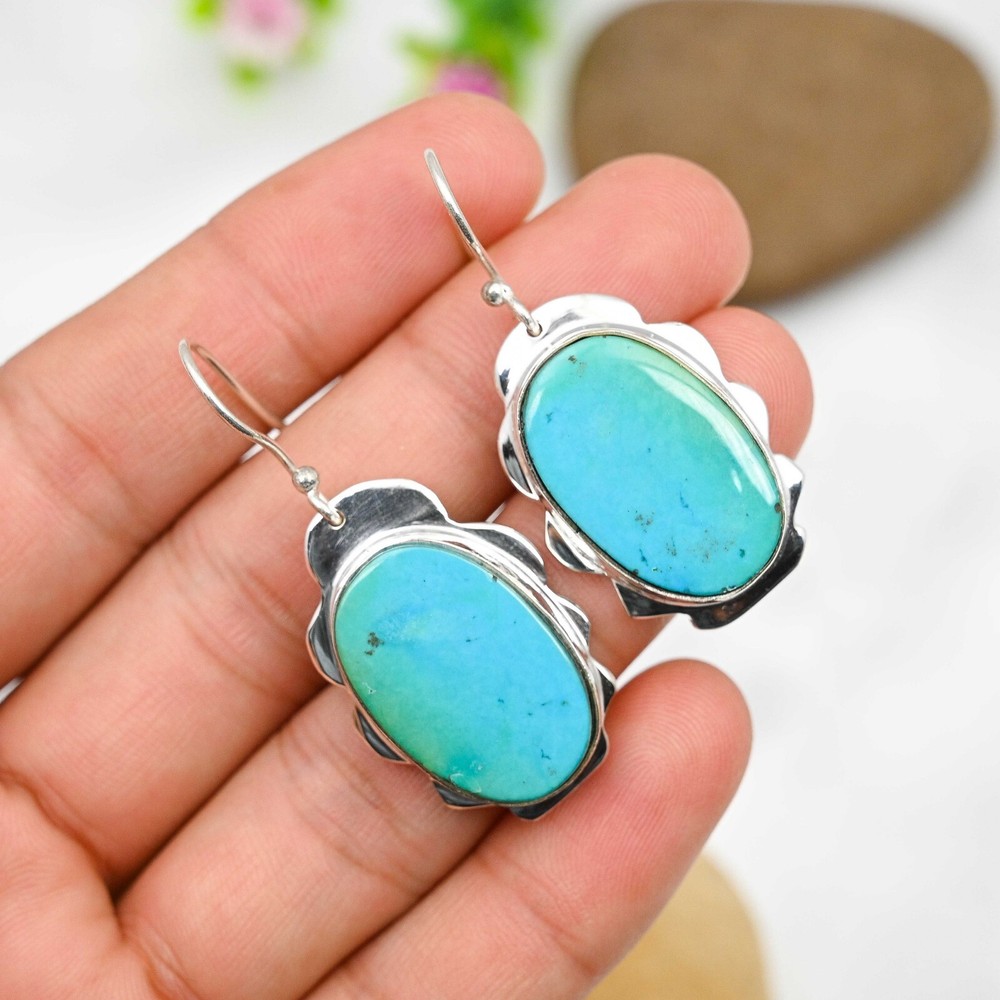 Natural Turquoise 925 Sterling Silver Handmade Earrings Gift