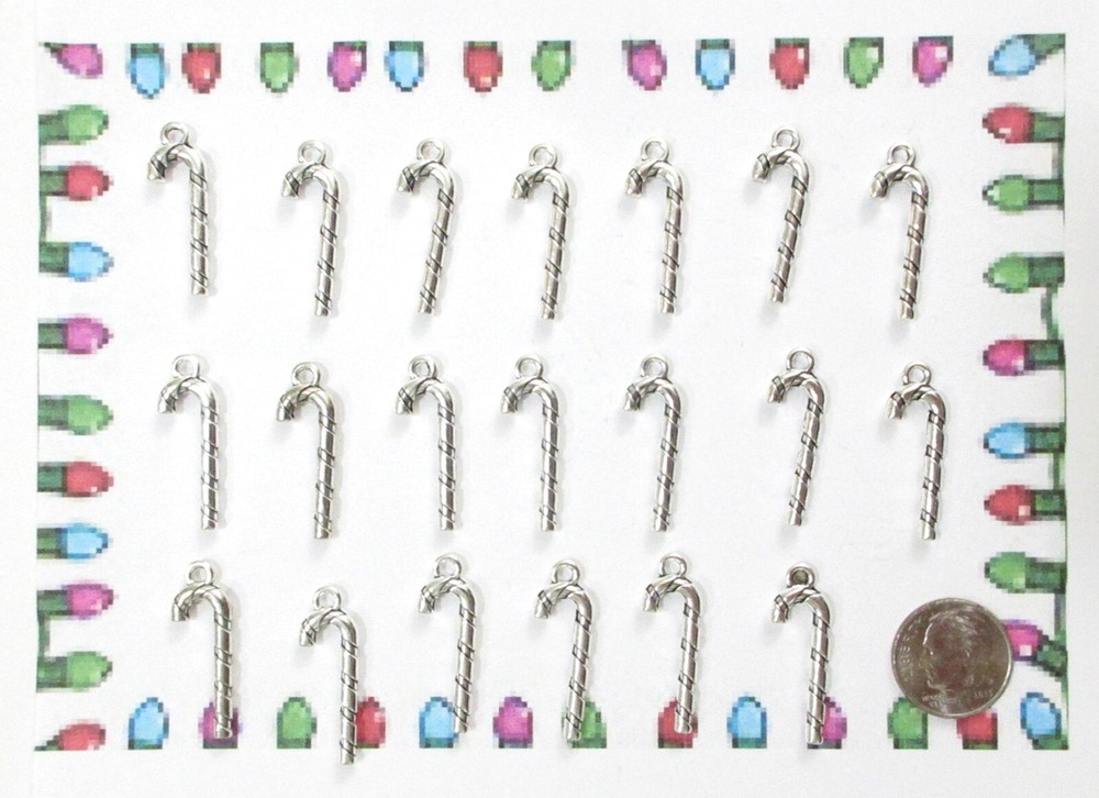 NEW--20 TIBET SILVER CHRISTMAS CANDY CANES CHARMS..CHRISTMAS IN JULY SALE-image