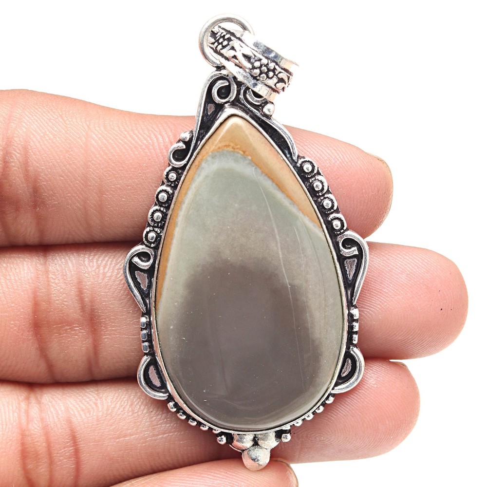 Pendant Polygram Jasper Gemstone Valentine Gift Silver Jewelry 2.75 Inches-image